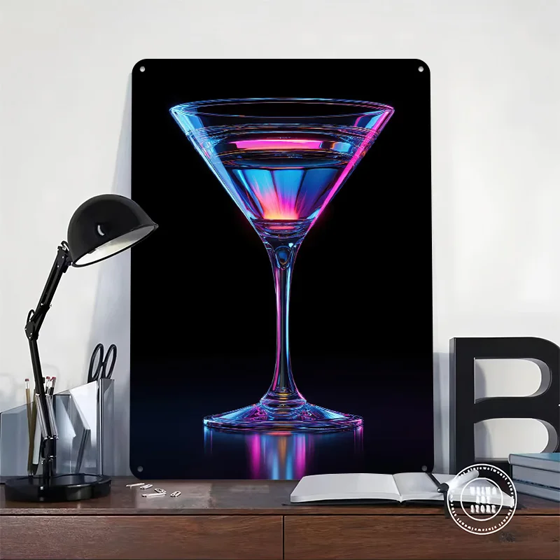 Neon Martini Glass Printing Poster Customized Retro Wall Art Vintage Metal Signs for Room Decoration Home Decor Accessories Bar