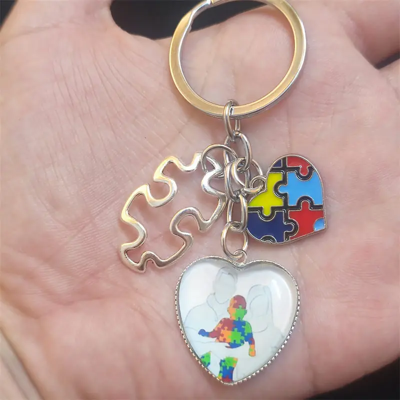 Unique Keychain Autism Awareness Kid Children Puzzle Keyring Pendant Women Man Jewelry Accessories Gift