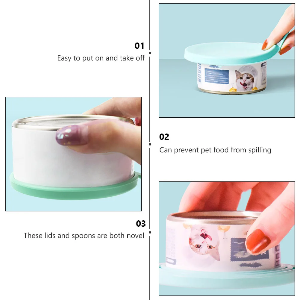 

6pcs Silicone Covers Sealing Food Storage Spoon Set Leak Proof Feeding Accessories Pet Lids Dog Tin Covers Cat Can Lids Pet Food