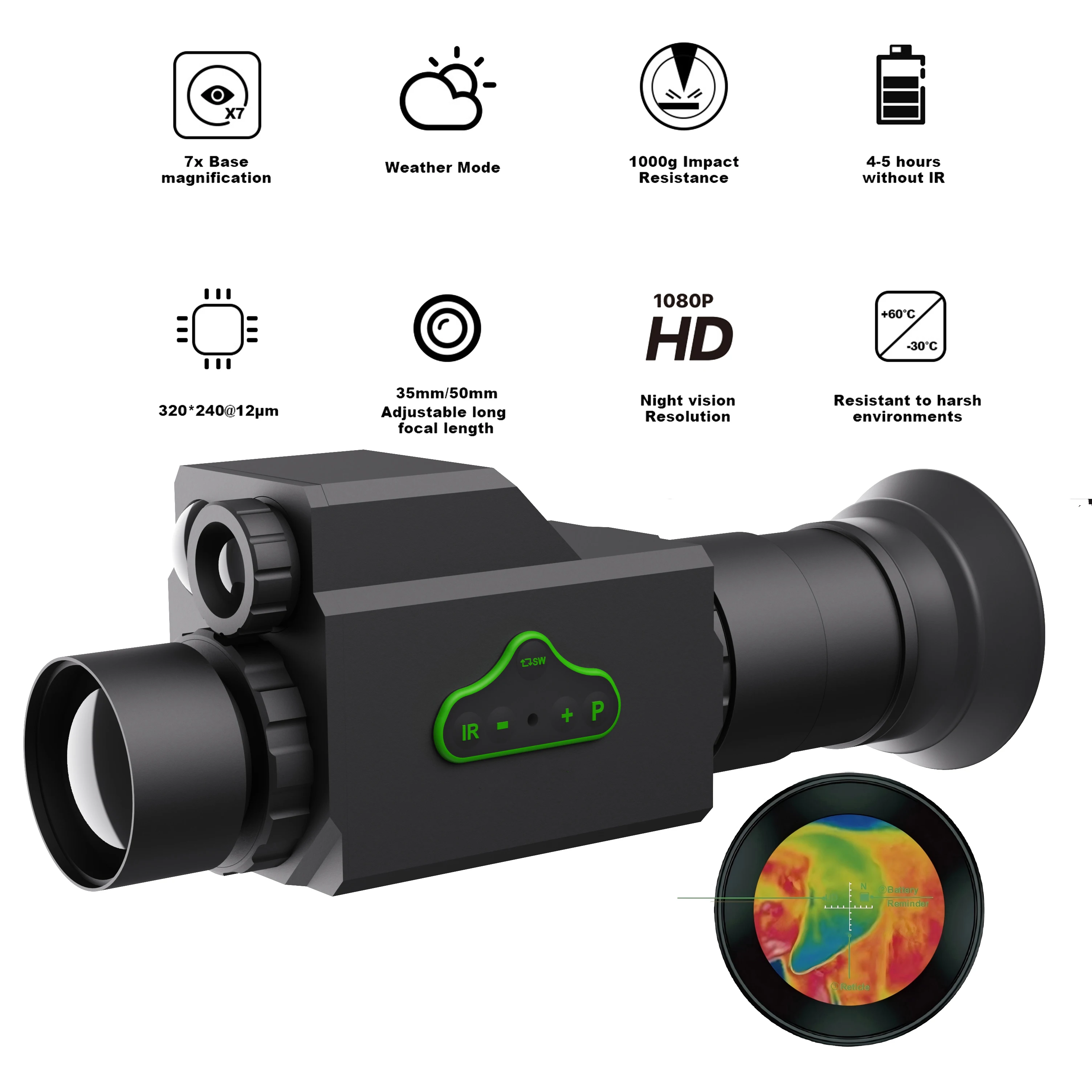 1.54'' 320x320 7x35 FMC 850nm IR 320Yds Night Vision Scope 1700mAh Security & Protection Product