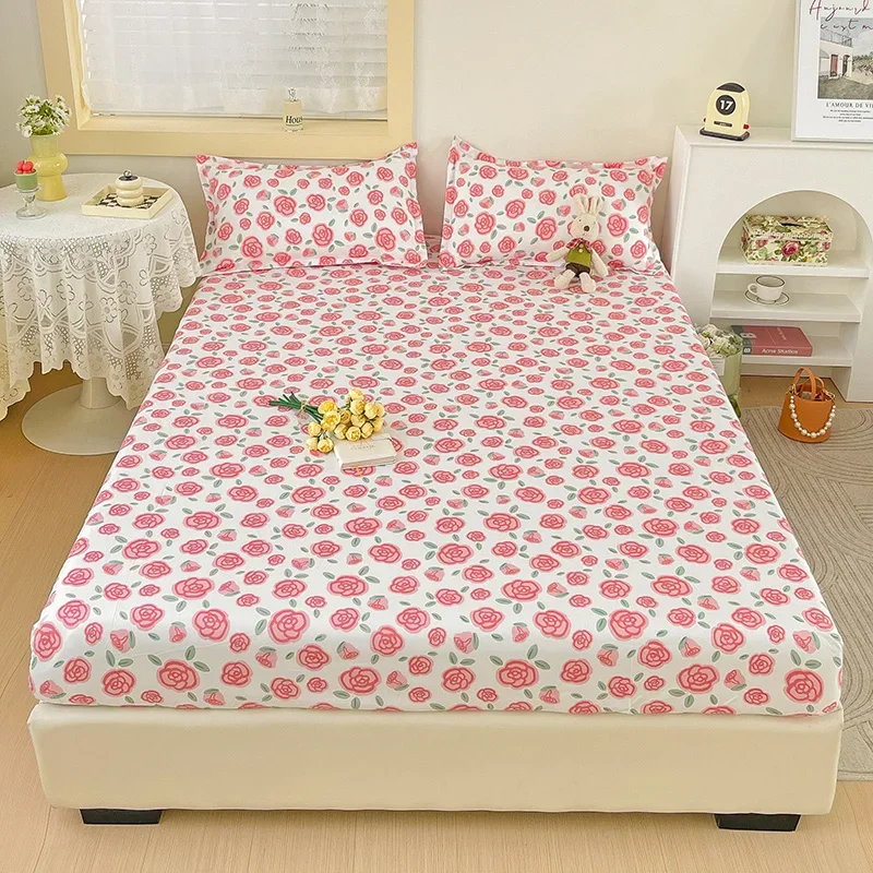 Elastic Bed Sheets Sets Double Bed Flower Pring Fitted Sheet Without Pillowcases Single Queen King Size Bed Cover