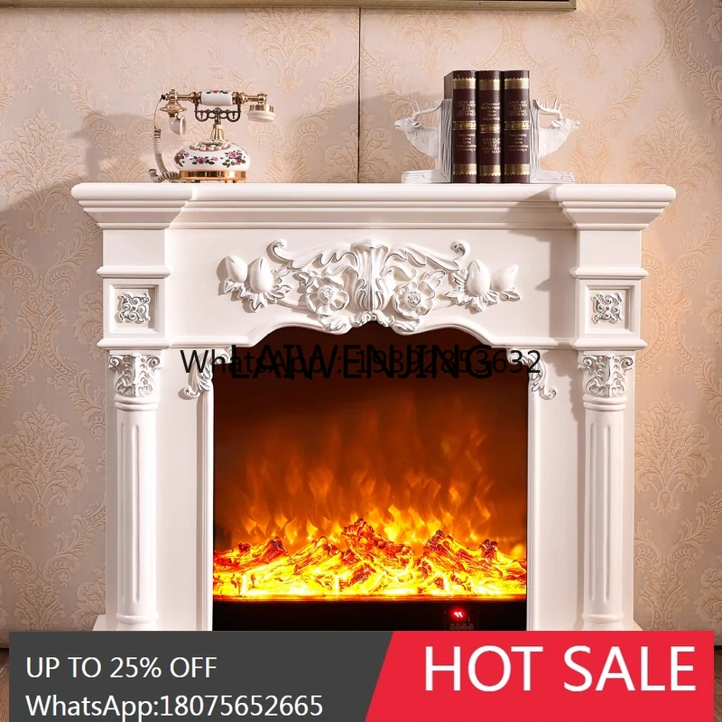 B1 European pastoral mantel solid wood cabinet Roman column decoration heating ivory white