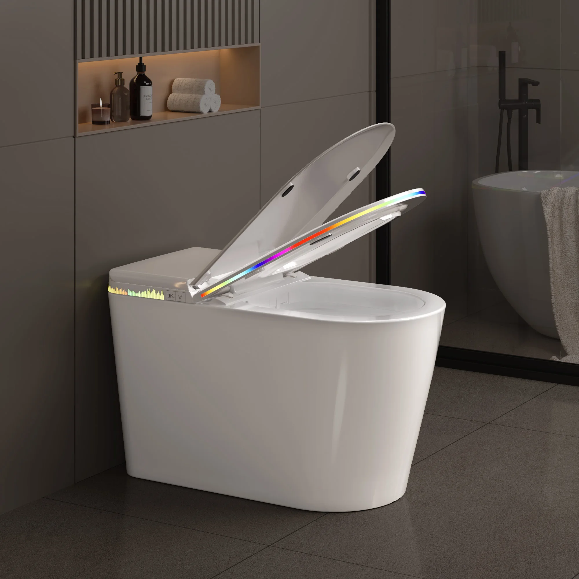 Asiento de inodoro de bidé inteligente, asiento calefactable, boquilla autolimpiante, protector de espuma, tapa automática, pantalla LED, Control remoto para niños y adultos