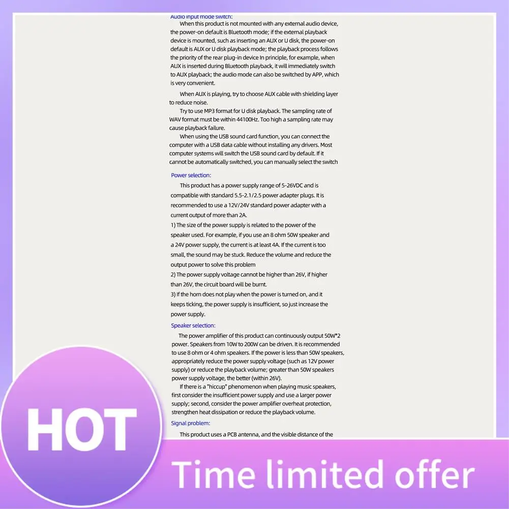 ABFN-XY-C50L Bluetooth 5.0 AUX 디지털 전력 증폭기 보드 2X 50W 스피커 스테레오 오디오 앰프 모듈 홈 음악