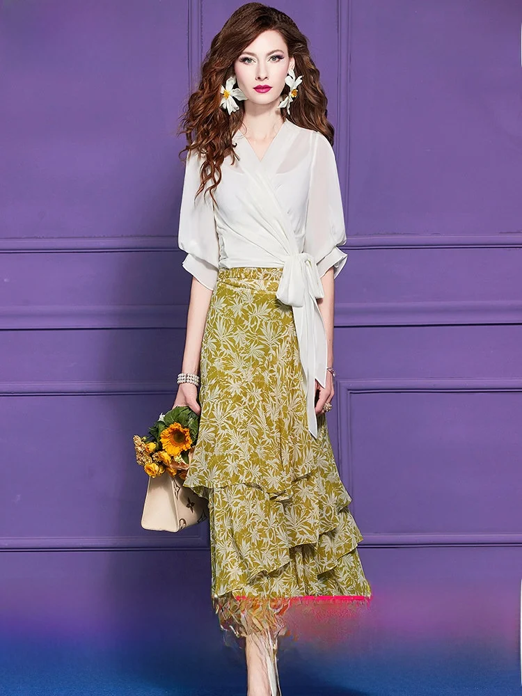 

Elegant High Waist Floral Print Half Skirt Women's Summer Design Unique Beautiful Lace Hip Concealing Slim Long Skirt