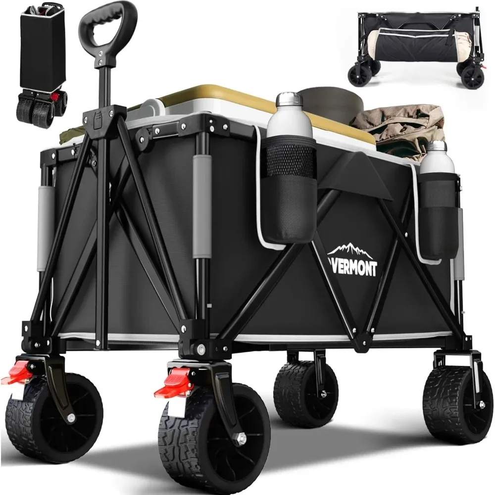 

Collapsible All-Terrain Wagon Cart - 3.2in Wide Wheels Capacity With Side Pockets for Camping Sports Garden Grocery Shopping