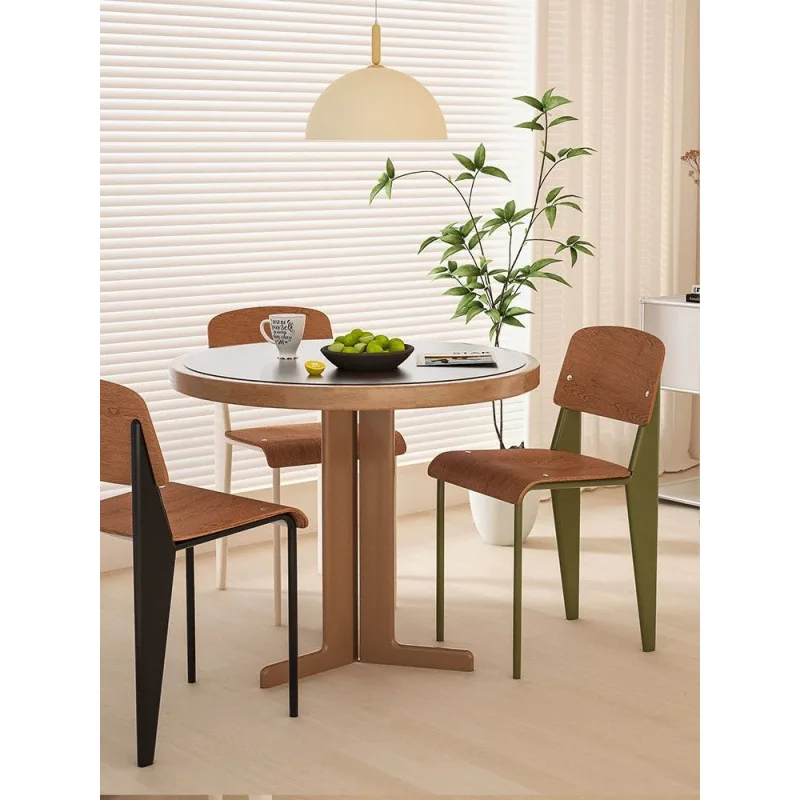 كرسي طعام من العصور الوسطى مصنوع من الخشب الصلب كرسي فيترا لطاولة الطعام الاسكندنافية كرسي مصمم للمنزل بتصميم كريمي عتيق ومسند ظهر #3