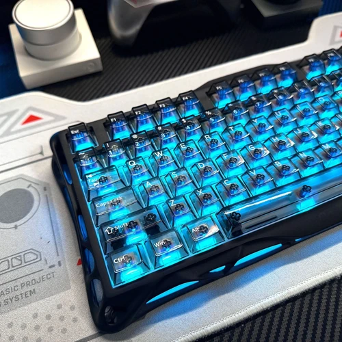 Nuevo Teclas de PC totalmente transparentes, color negro, 132 teclas, impresión UV, teclas de cristal transparente, perfil de cereza para interruptores MX, teclado para juegos