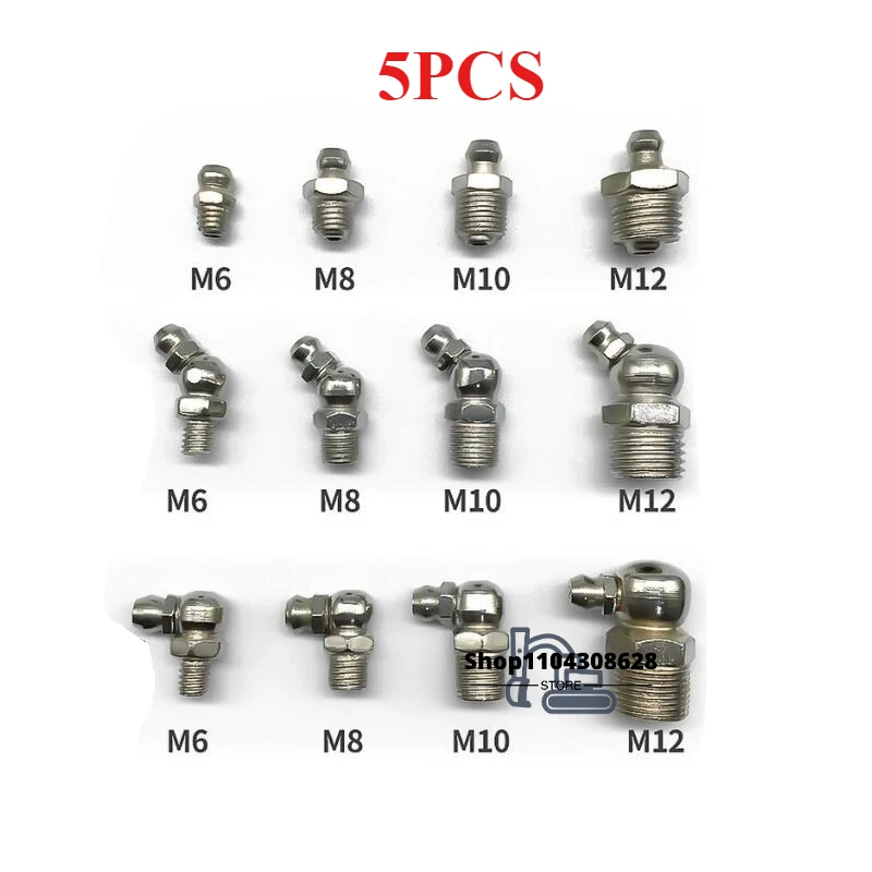 5PCS Stainless Steel Grease Nipple SS201 SS304 Metric External Thread Straight Elbow Type Grease Nipple for Grease Gun F0006