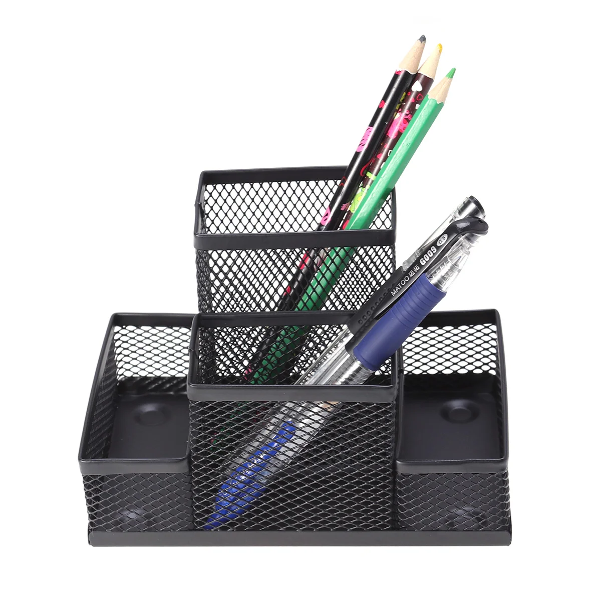 Stainless Steel Pen Holder Metal Mesh Pencils Organizer Four in One Combination Desk Stationery Storage Container for Home Offic