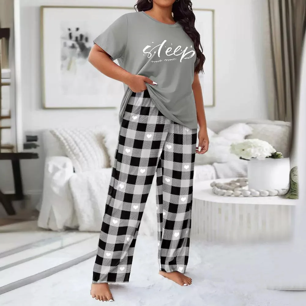 

Women's Home Pants Sets Latest Printed Loose Fitting Round Neck Short Sleeved Top+trousers Suit Female 2024 Spring/summer New