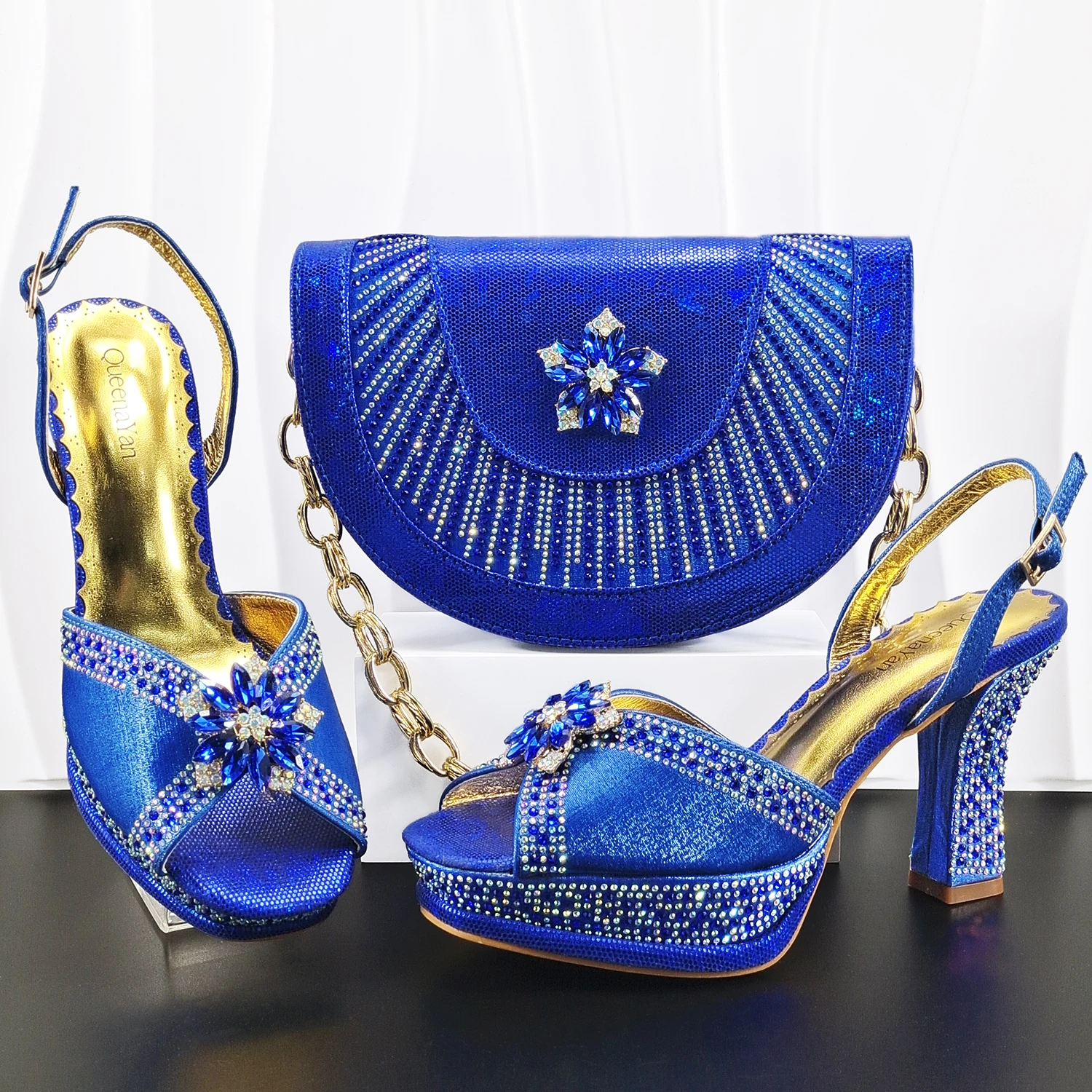 Italian Design Bigger Size Shoes and Bags Set Wedding for Women Bride Ladies High Heel HAND CRAFTED UPPER Shoes with Rhinestone image 3