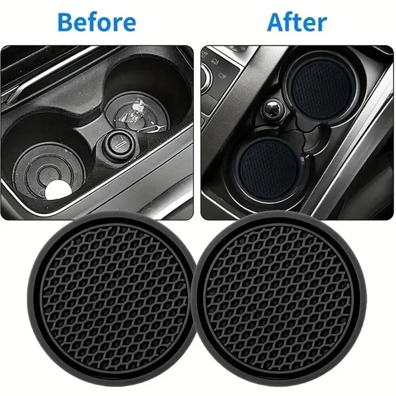 2PCS Universal Car Cup Holder Water Bottle Holder Non-slip Waterproof Rubber Cushion Black Coaster Auto Interiors Accessories