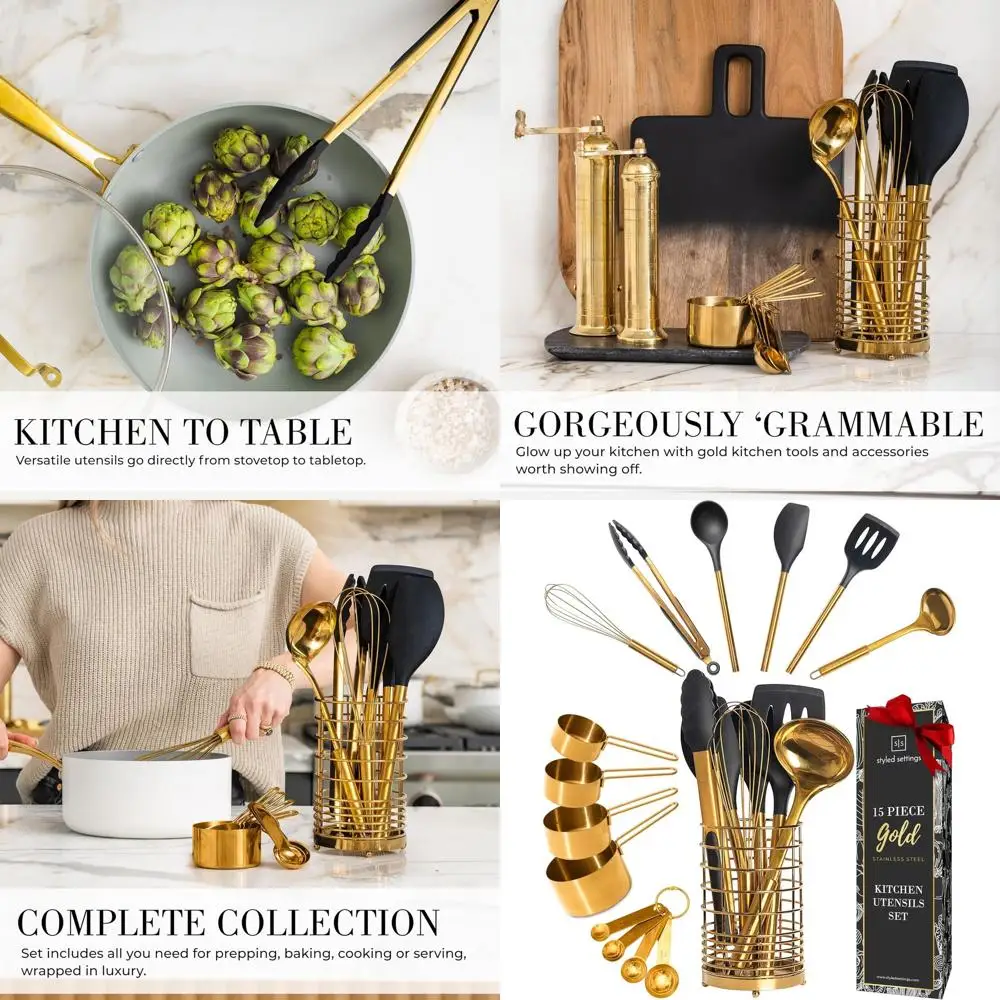 

15-Piece Silicone Cooking Utensils Set with Nonstick BPA-Free Tools and Measuring Cups for Stylish Kitchen Use