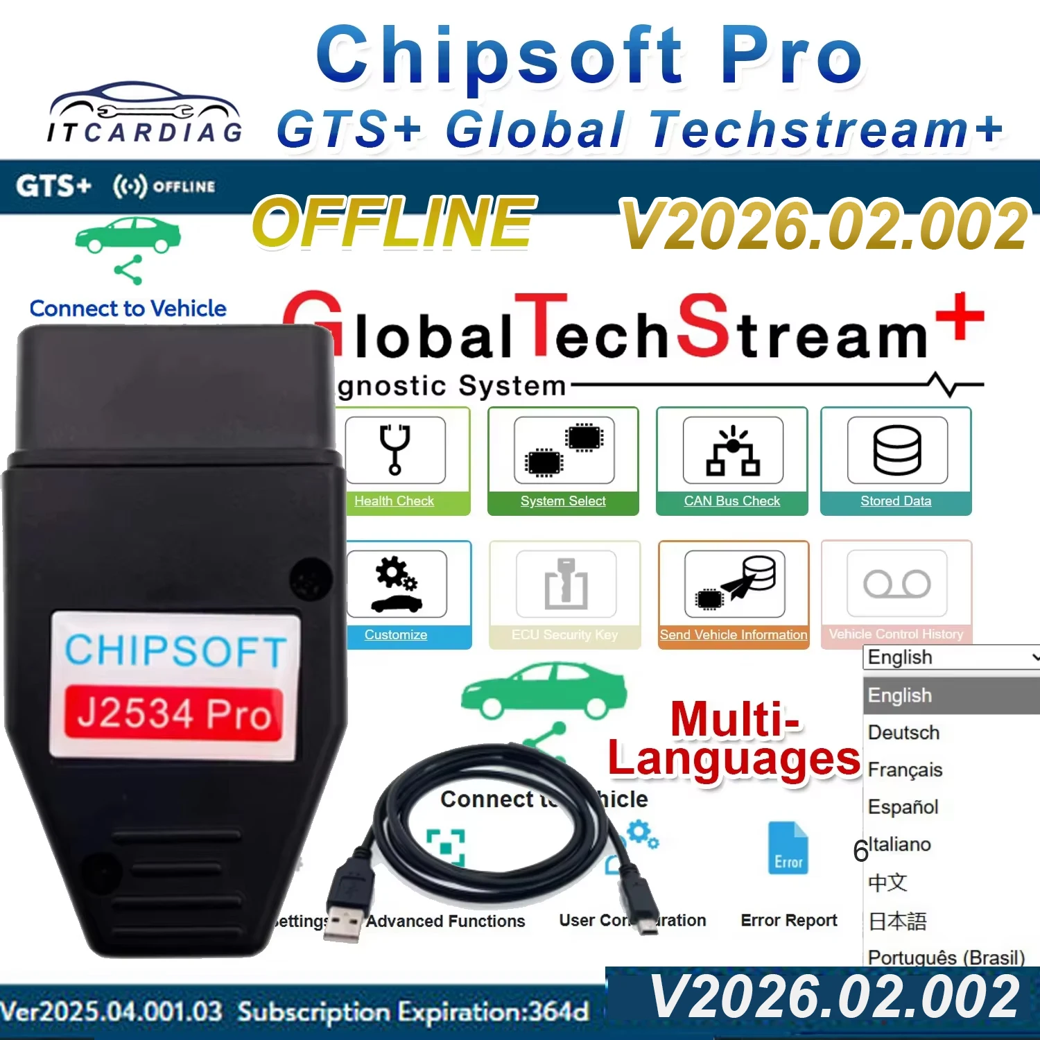 Chipsoft Pro GTS+ offline V2026.02.002 Diagnostic Scanner - for Toyota/Lexus Global Techstream+ offline mode 1 Year License