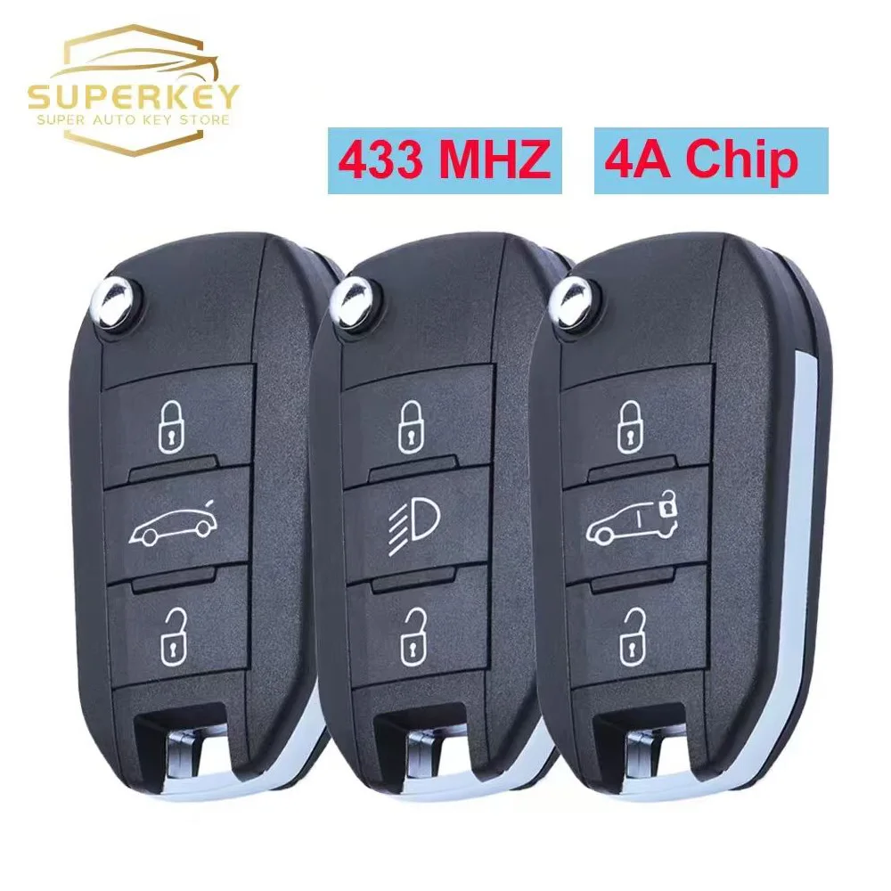 

SUPERKEY 4A Chip Flip Remote Folding Car Key 433 MHZ HU83 VA2 Blade For Peugeot 308 4008 For Citroen Aircross C3 C4 C5 C6
