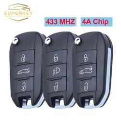 SUPERKEY 4A Chip Flip Remote Folding Car Key 433 MHZ HU83 VA2 Blade For Peugeot 308 4008 For Citroen Aircross C3 C4 C5 C6