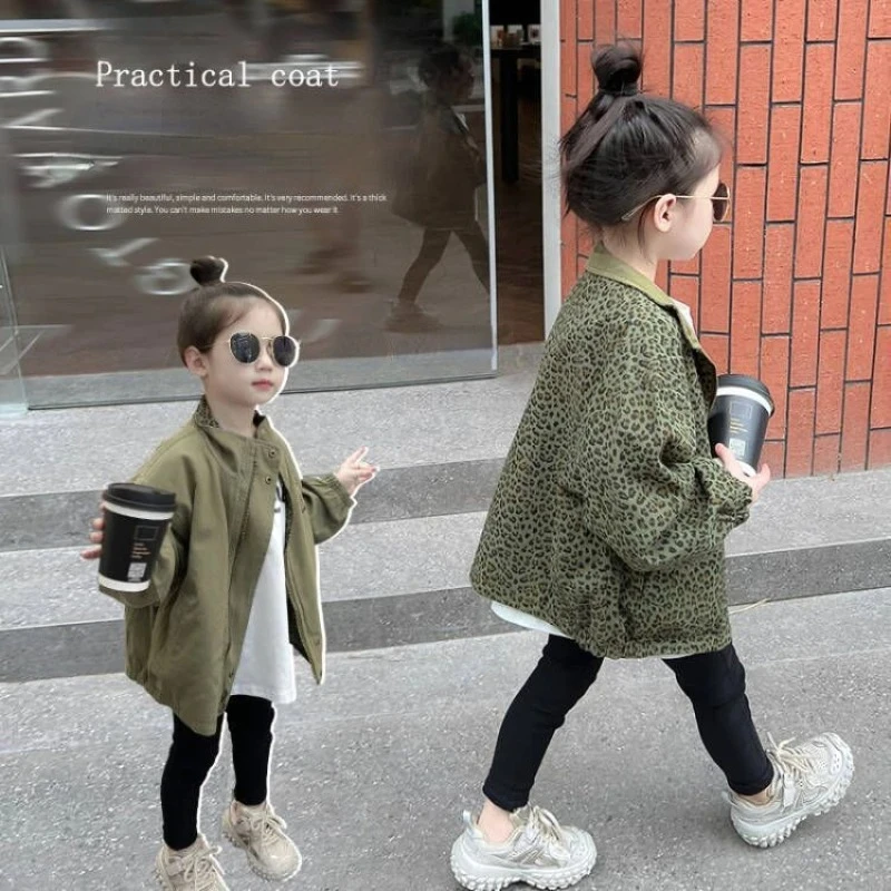 

Spring Autumn Baby Boy Girl Leopard Both Sides Jacket Clothes Loose Coat for Children Long Sleeved Kid Outwear Fashion Outfit