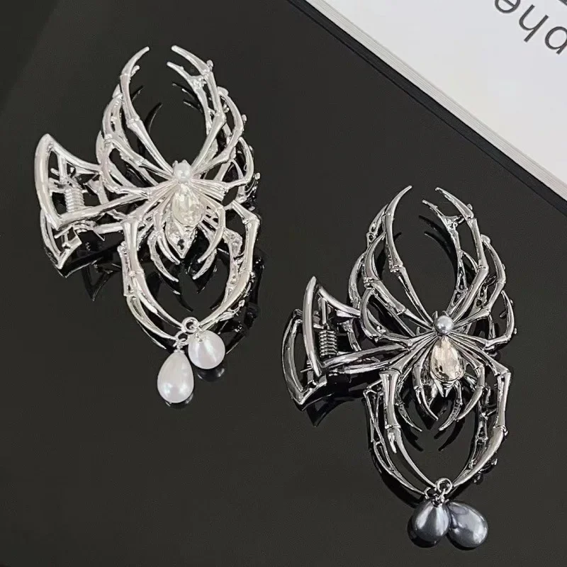 Halloween Spider Hairpin Pearl Charm Design Metal Gothpunk Hair Accessories Girls Holiday Hair Accessories Crab Clip