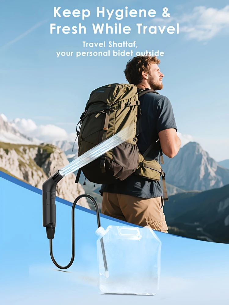 携帯用電動ビデスプレー。2段階の水圧調整が可能で、充電式。旅行用のパーソナルケアに最適。