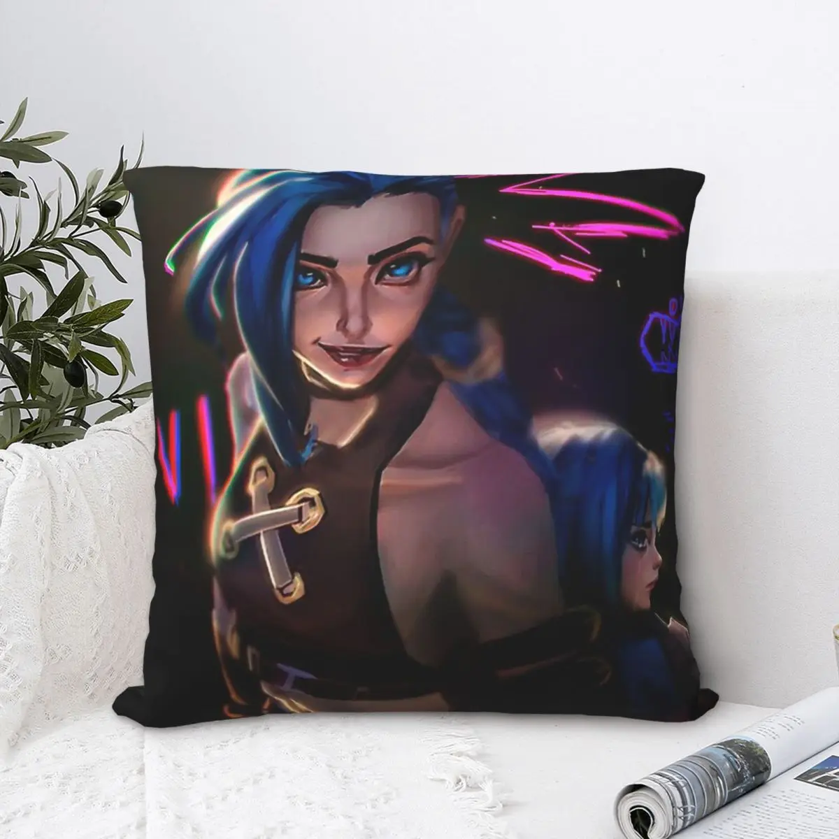 Jinx Team Polyester Cushion Cover Arcane League of Legends For Home Chair Decorative Breathable