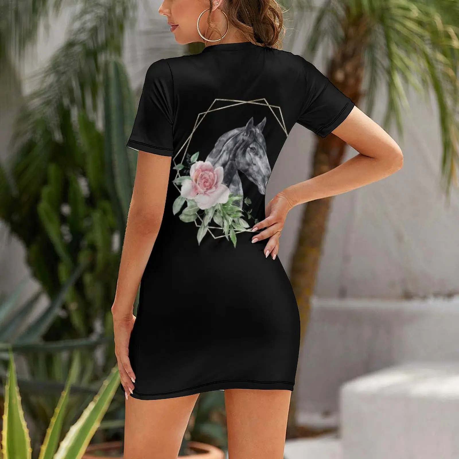 Watercolor horse with floral frame Short Sleeved Dress summer outfits for women 2024 woman dress