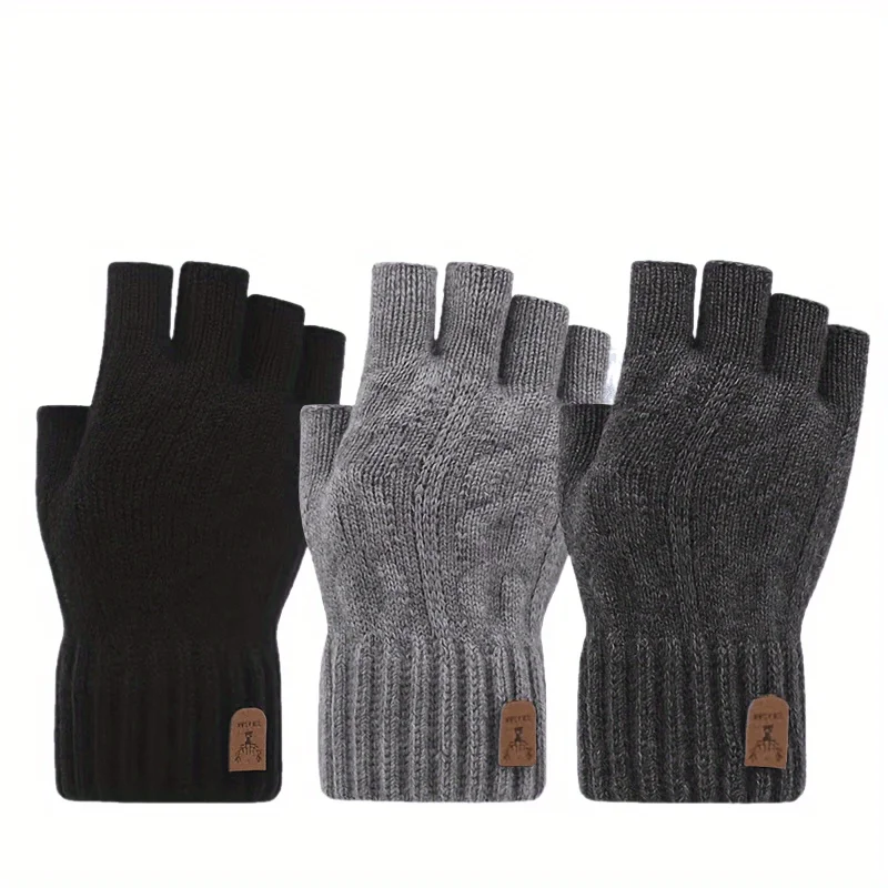 Fingerless Gloves, Winter Warm Knitted Half-Finger Gloves for Work, Running, Cycling, Driving, Unisex, Casual Ribbed Cuff Design