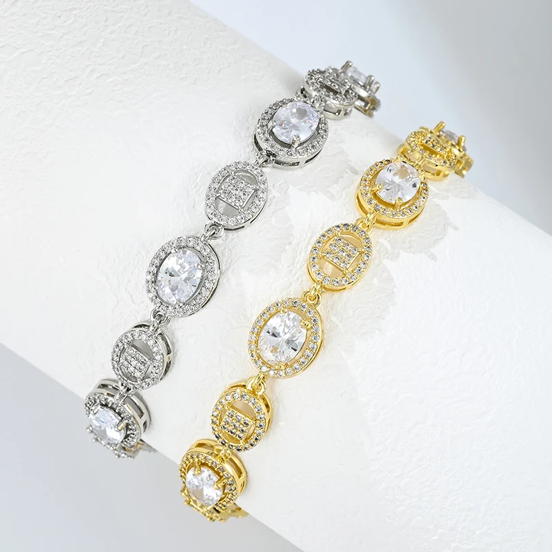 

Chic Fashion Yellow Gold Color Oval Cut AAA cubic zirconia Zircon Stone Tennis Bracelets For Women Party Gift