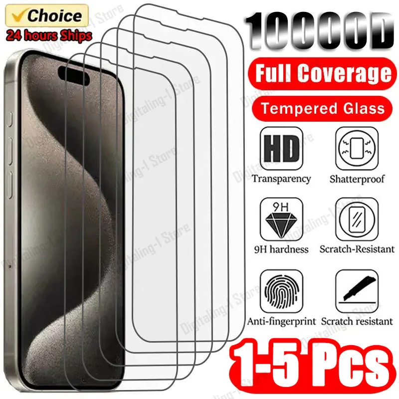 1-5Pcs Tempered Glass for IPhone 15 14 13 12 11 Pro Max Screen Protector for IPhone 12Mini 13Mini 7 8 14 Plus SE X XS XR Glass