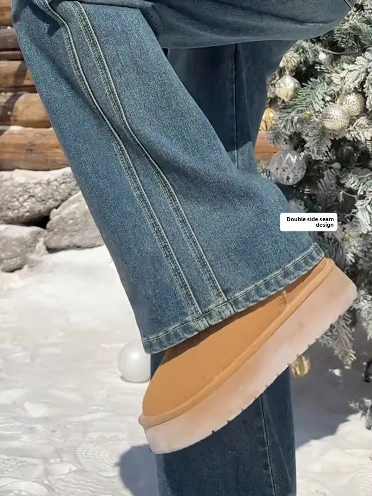 กางเกงยีนส์ทรงสลิมฟิตแบบเรโทร ผ้าเดนิม ผู้หญิง ฤดูใบไม้ร่วง ฤดูหนาว รุ่นใหม่ ไซส์พลัส ช่วยพรางหุ่น เอวสูง กระชับสัดส่วน