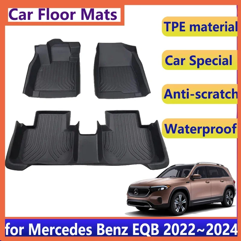 Car TPE Floor Mats For Mercedes Benz EQB X243 2022 2023 2024 Universal Leather Foot Pads LHD Carpet Rug Cushion Auto Accessories