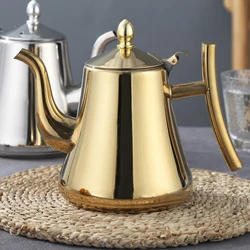 1/1.5/2L Tea Pot With Filter Gold Thicker Coffee Pot TeaPot Restaurant Induction Cooker Tea Kettle Stainless Steel Water Kettle