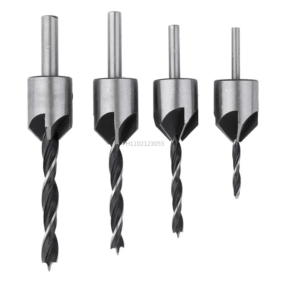 

4 pcs/set Flute Countersink Drill Bit Set Screw Woodworking Chamfer Tool 3-6mm Stock Offer woodworking drill bit carpenter tools