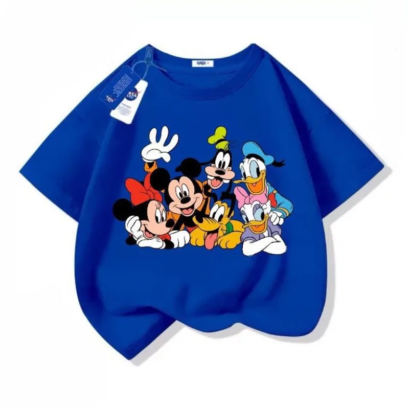تي شيرت ديزني كارتون ميكي دونالد داك بأكمام قصيرة للأولاد والبنات، قميص صيفي عصري فضفاض.