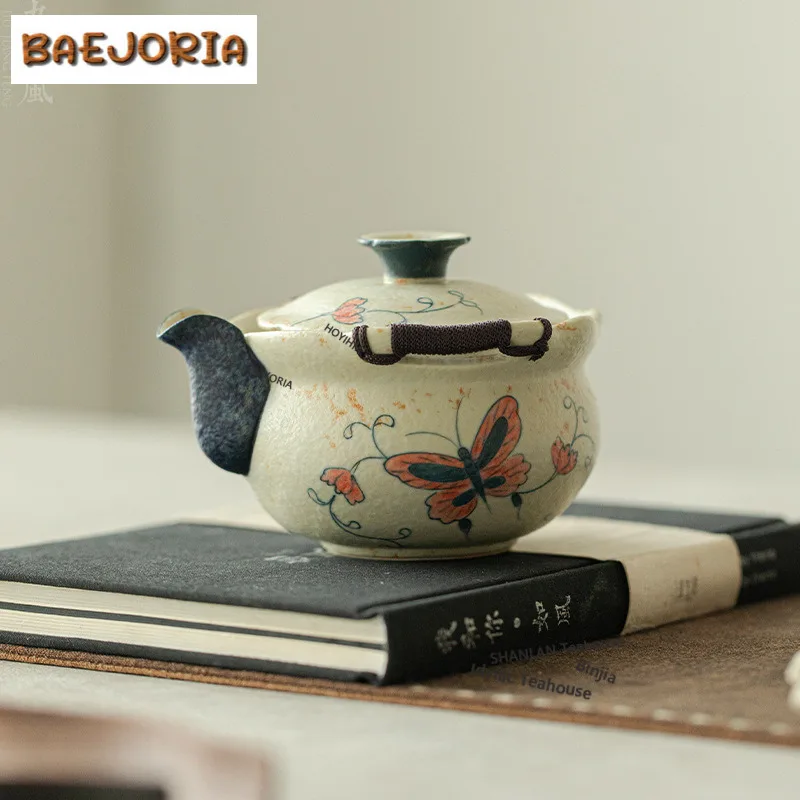 Blue And White Loop-handled Teapot Hand-painted Butterfly Tea Infuser Pot Tea Maker Kettle With Filter Tea Ceremony Ornaments