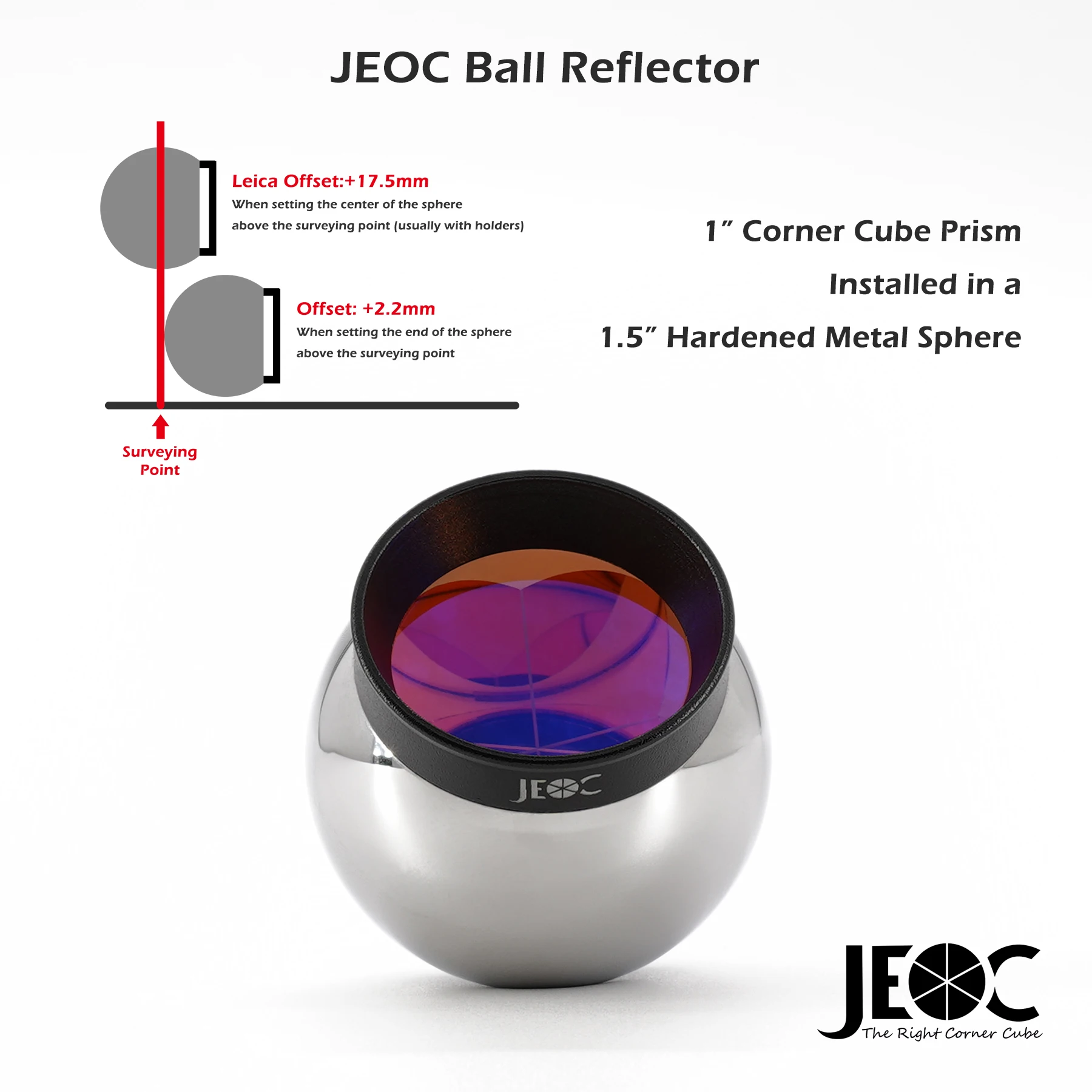 JEOC 1.5inch Reflective Sphere for Total-station, 38.1mm Ball Prism with Magnetic Base,Copper Coated, Break Resist