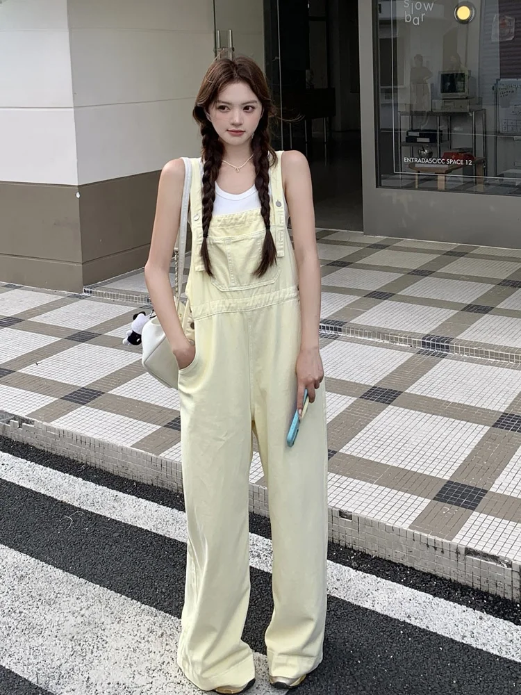 

Yellow Denim Overalls Women's Summer Thin Wide Leg Loose Cover Hip High Waist Long Pants Commute Sle Online Exclusive