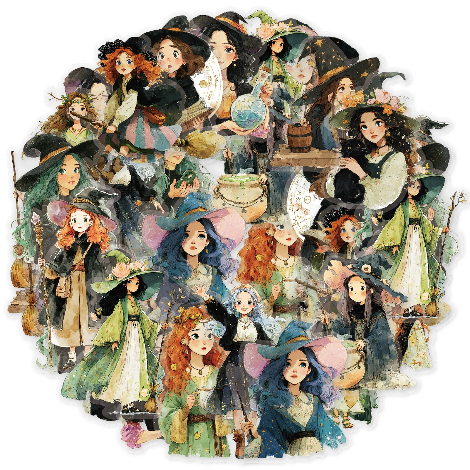 Etori Life Witch's Whispers Retro Magical Girl Schattig Karakterpatroon Huisdierstickers voor decoratie Scrapbookingbenodigdheden, Notitieboekjes, Telefoonstickers, Anime Diy, Kindercadeau Papieren zakken, Speelgoedstickers