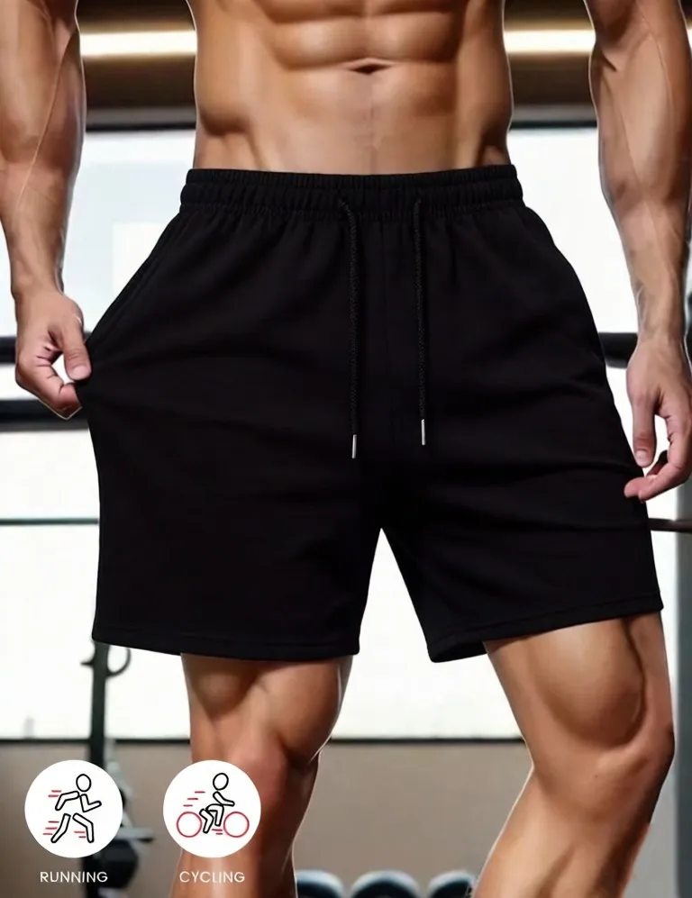 Fitness Loose Summer Shorts Of Mens Comfy Stretch Basic Sweatpants Gym Pocket Drawstring Short Pants Solid Running Beach Bottom