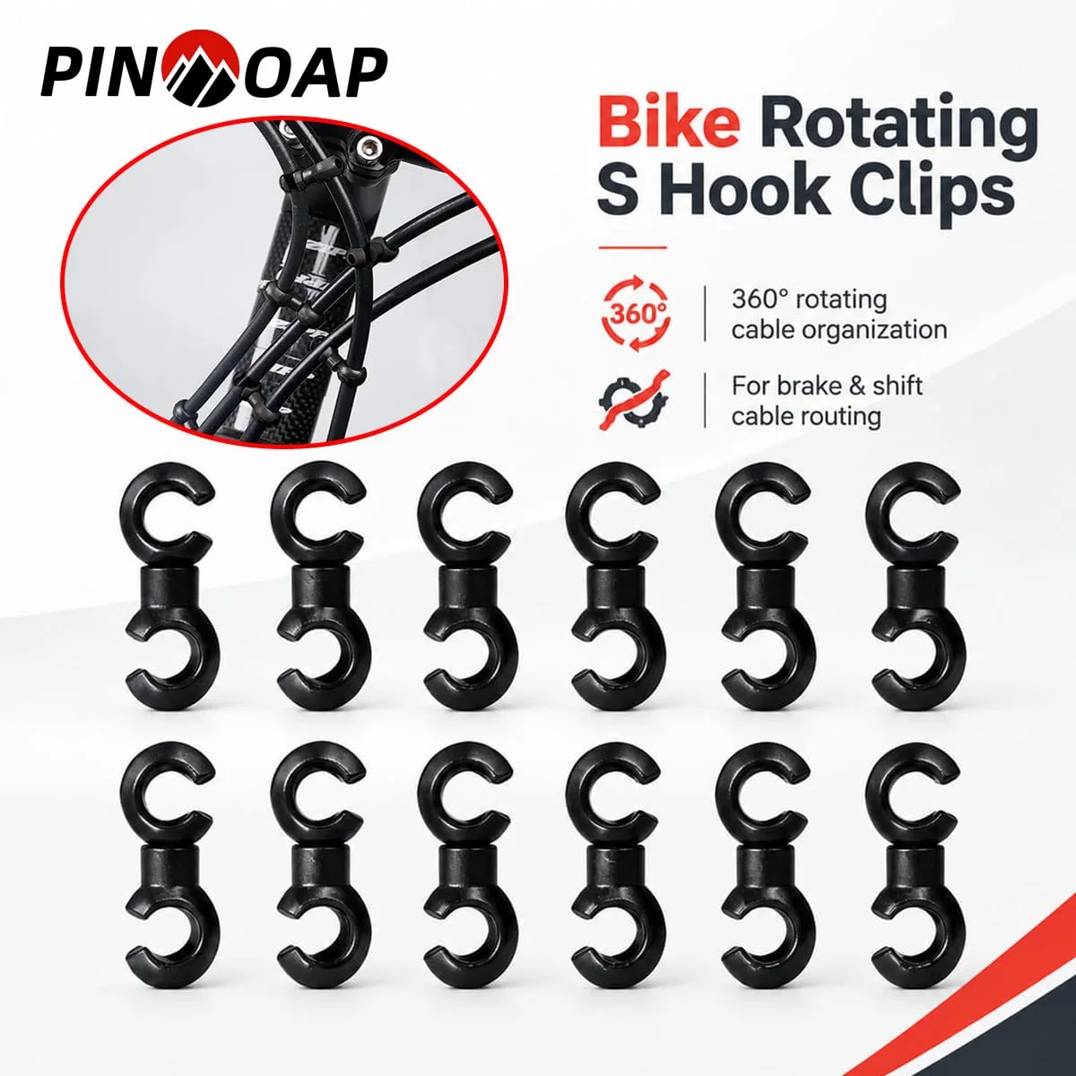 PINMOAP 10/20 Stück drehbare S-Haken-Clips für Fahrrad-Bremsleitung und Schaltzug, Rahmenorganizer, Kabelführung für MTB- und Rennräder