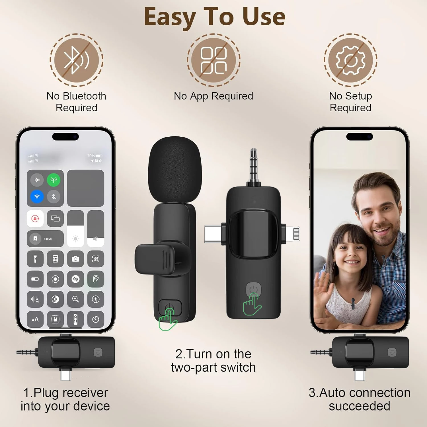 K15 ميكروفون لاسلكي Lavalier لأجهزة iPhone و Android ، تقليل الضوضاء ، ميكروفون صغير للتسجيل المباشر للراديو ،