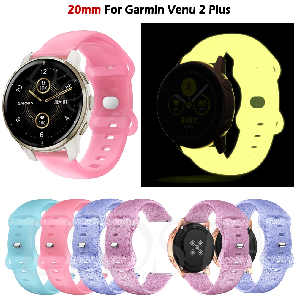 20mm Fluorescence Silicone Strap For Garmin Venu 2 Plus 2Plus Vivoactive 3 3t Luminous Glowing Bracelet Forerunner 245M 645 Band