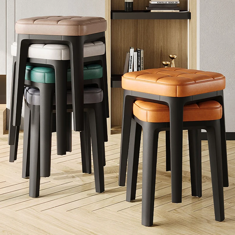 Modern Upholstered Plastic Dining Stools for Household Use Modern and Simple Can Be Stacked In Multiple Colors Restaurant Stools