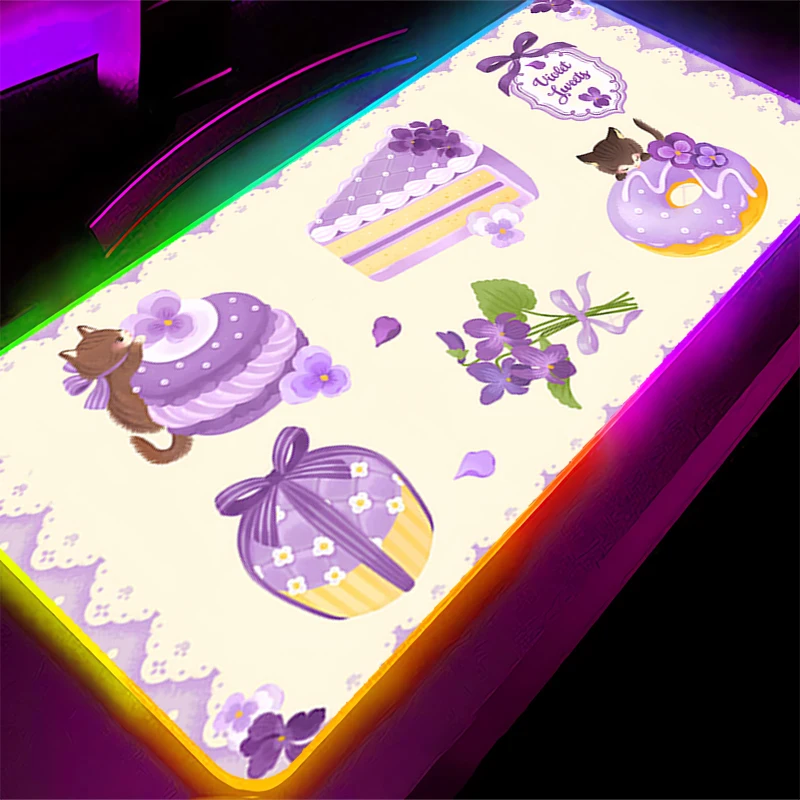 RGB LED Mouse Pad Rubber Mousepad Computer Gaming Accessories Keyboard Pad Office Decoracion Desk Dessert illustration Mouse Mat