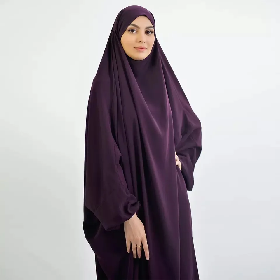 10 Colors Muslim Robe One Piece Solid Color Long Dress Ramadan Prayer Hijab Gilbab Women Hooded Veil Islam Dubai