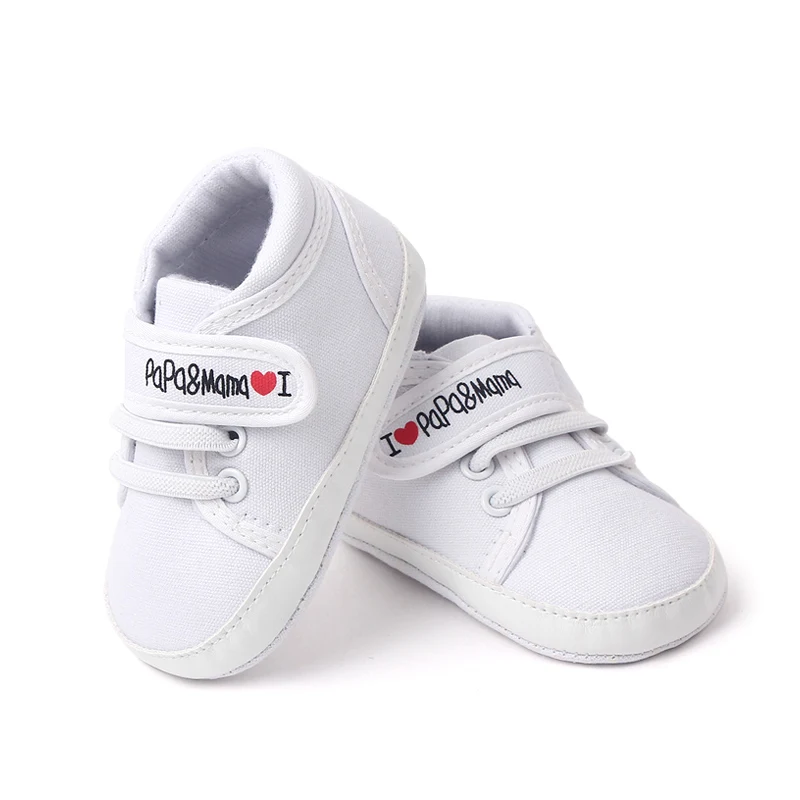 Zapatillas blancas para bebés y niños, zapatos informales antideslizantes con suela de goma y letras estampadas para primavera