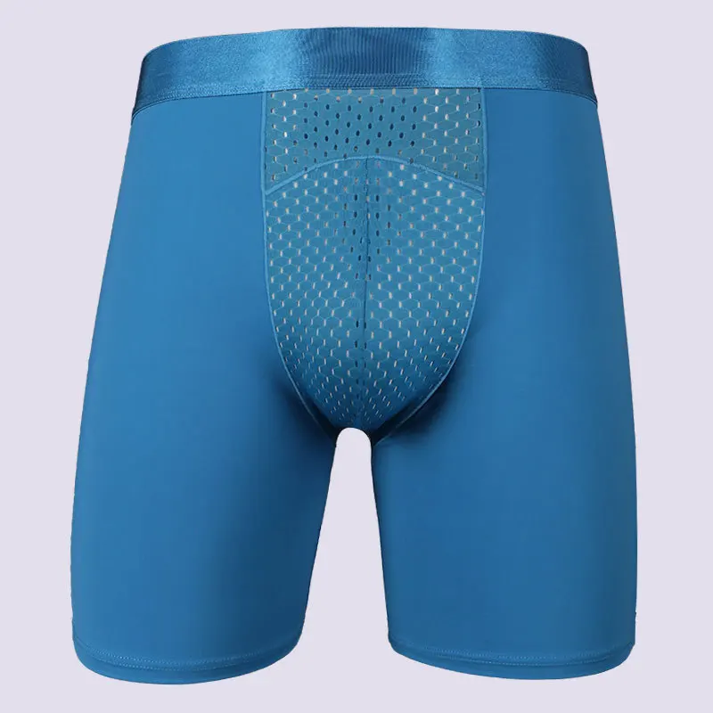 Large Size Middle Length Men Underwear Mesh Seamless Breathable Sexy Underpants Man Ice Silk U Bulge Pouch Extended Boxer Shorts