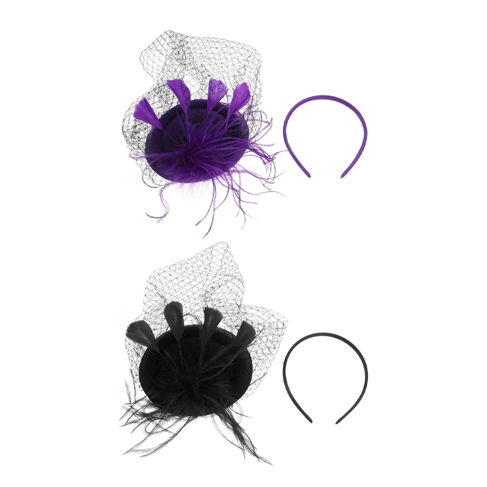 

2 Pcs Hat Mesh Headband Bride Accessories Fascinator Veil Banquet Headdress Bridal Headpiece Birthday Hair Headbands