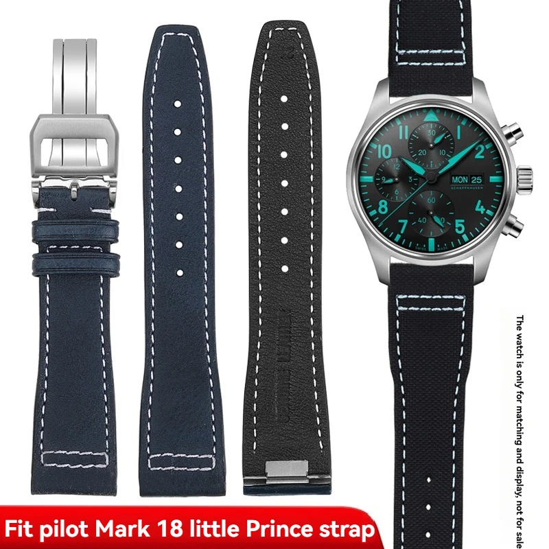 folding-buckle-leather-strap-for-iwc-pilot-mark-20-men's-quick-release-top-layer-calf-leather-strap-20mm-21mm