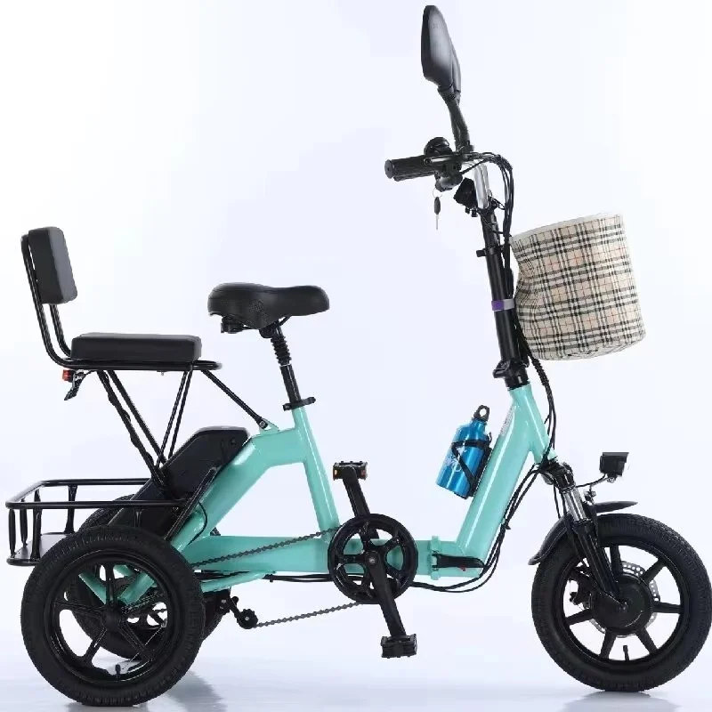 

350W 48V Elderly Electric Tricycle Adults Foldable 14 Inch 3 Wheel Electric Bike For Long Distance With 2 Baskets/Seat